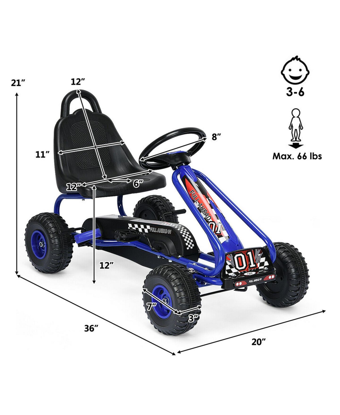 Детская игрушка Gymax Pedal-Powered Adjustable-Seat Pedal Go Kart, 66 Lb Capacity, Ages 3-6, цвет: Чёрный, вариант 1 — фото 4