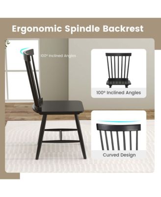 Windsor Dining Chairs Set of 2 Armless Spindle Back Solid Rubber Wood