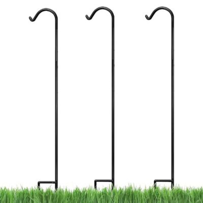 92 Inch Shepherd's Hook Premium Metal Garden Plant Hanger, Black (3 Pack
