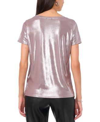 Women's Metallic Short-Sleeve Crewneck Top