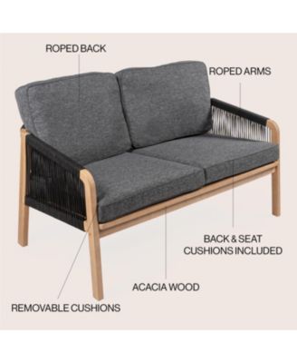 Arwen Modern Bohemian Roped Acacia Wood Outdoor Loveseat with Cushions
