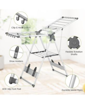 2-Layer Folding Clothes Drying Rack with 5-Level Adjustable Height