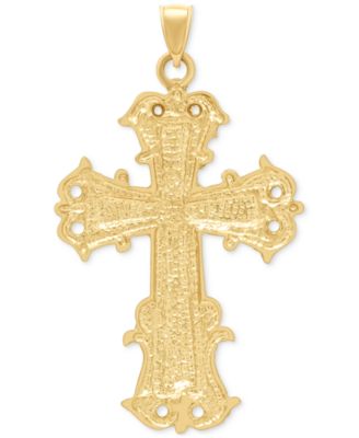 Men's Two-Tone Textured Inlay Fancy Cross Pendant in 14k Gold