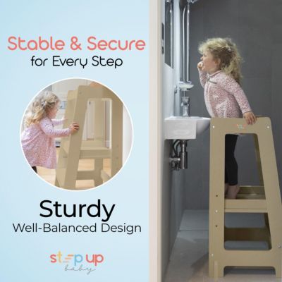Toddler Tower with Adjustable Step, White Montessori-Inspired Toddler Step Stool, Standing Tower for Kids, Fits Under Kitchen Counters, Adjustable for 18 Month - 5 Years