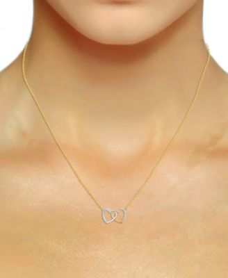 Diamond Double Heart 18" Pendant Necklace (1/5 ct. t.w.) in Sterling Silver & 14k Gold-Plate