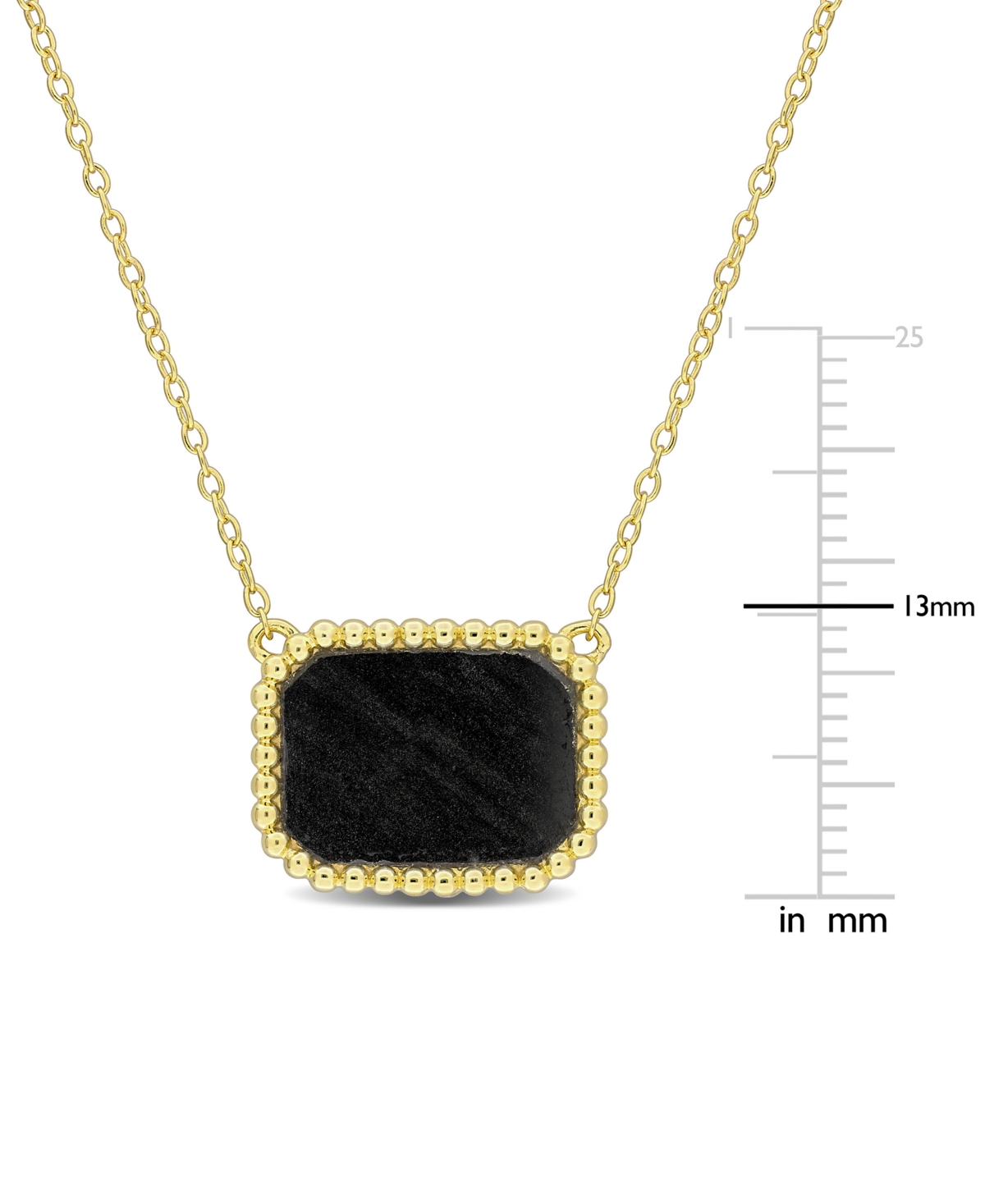 Macy's Black Agate Bead-framed Rectangular 17" Pendant Necklace In Sterling Silver (also In Hematite, Lapis In Hamatite