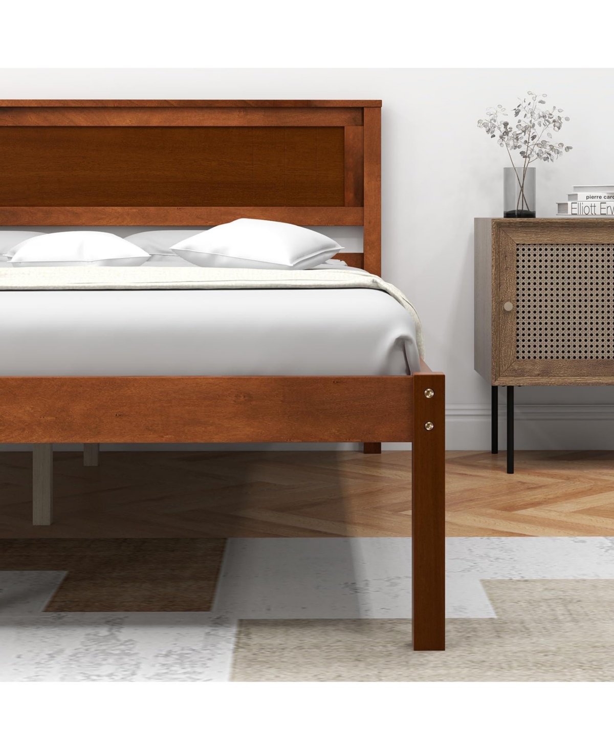Sugift Size Wooden Bed Frame with Headboard and Slat Support-Full Size