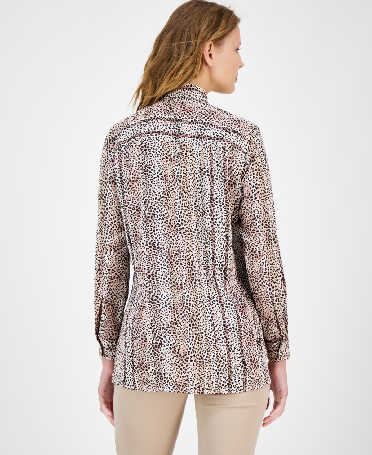 Anne Klein Leopard Print Stretch Button-up Shirt In Anne White Multi