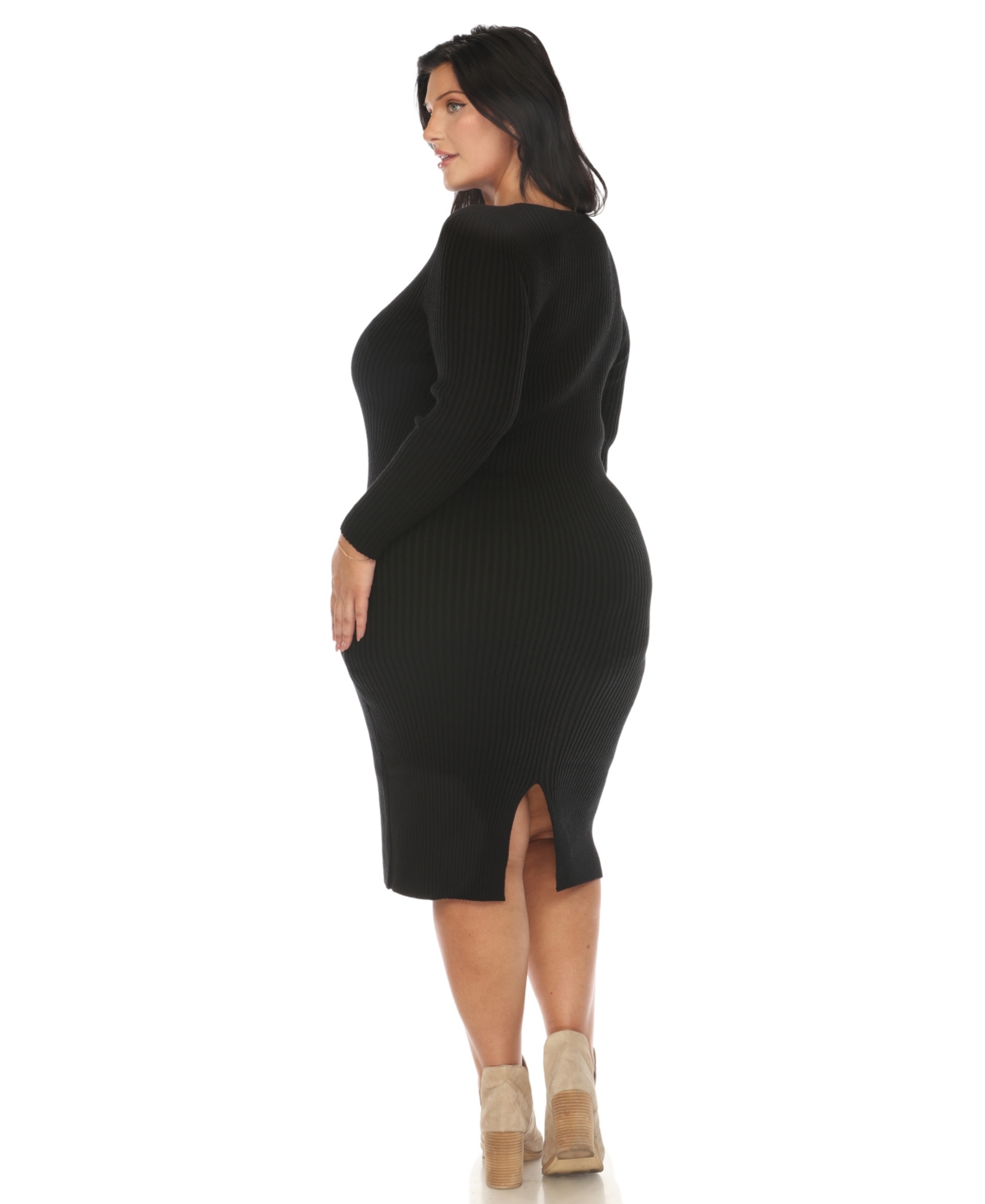 White Mark Plus Size Rib Midi Sweater Dress In Black