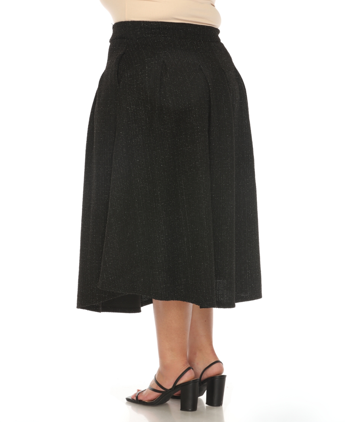White Mark Plus Size Flared Tweed Skirt In Black