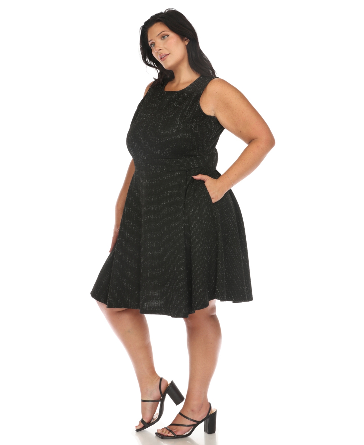 White Mark Plus Size Tweed Fit And Flare Dress In Black