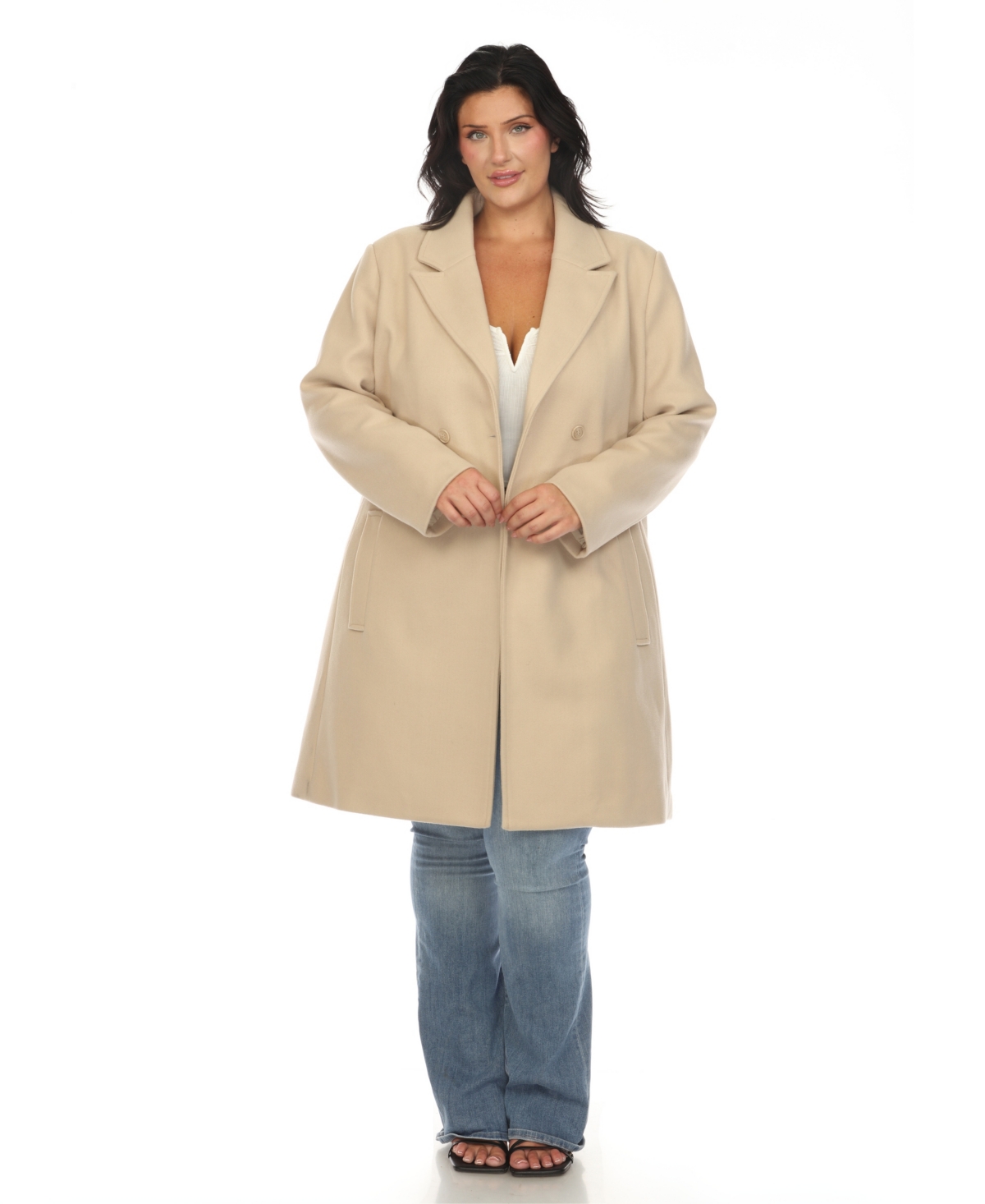 White Mark Plus Size Classic Walker Coat In Beige