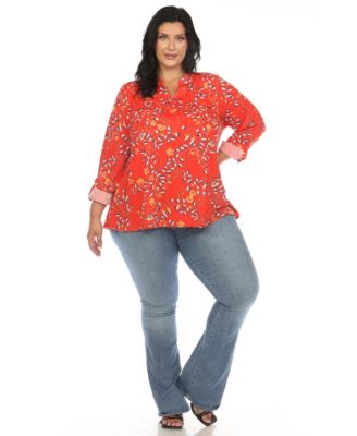 Plus Size Paisley Button Front Tunic Top