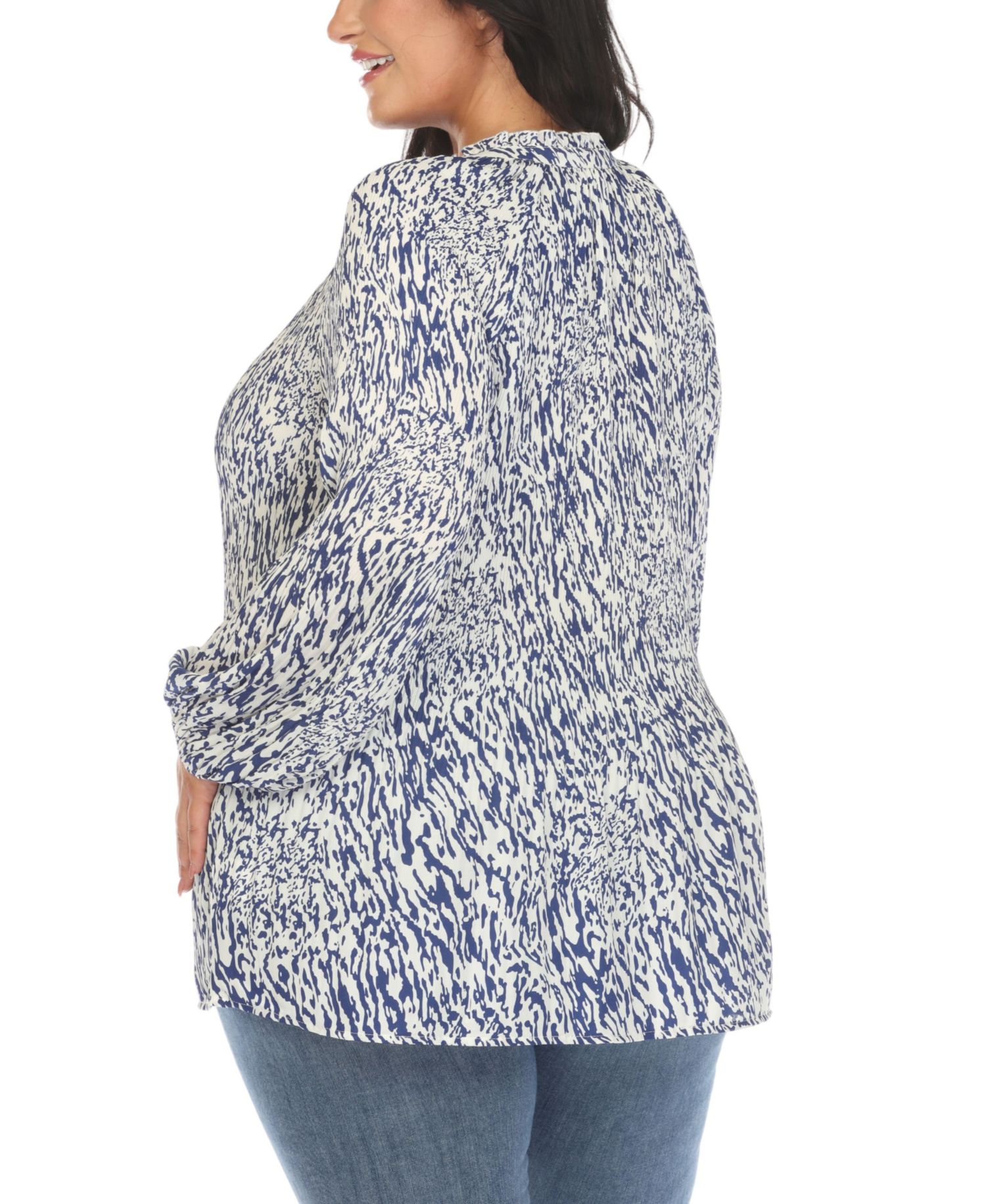 Plus Size Printed Peasant Knit Blouse