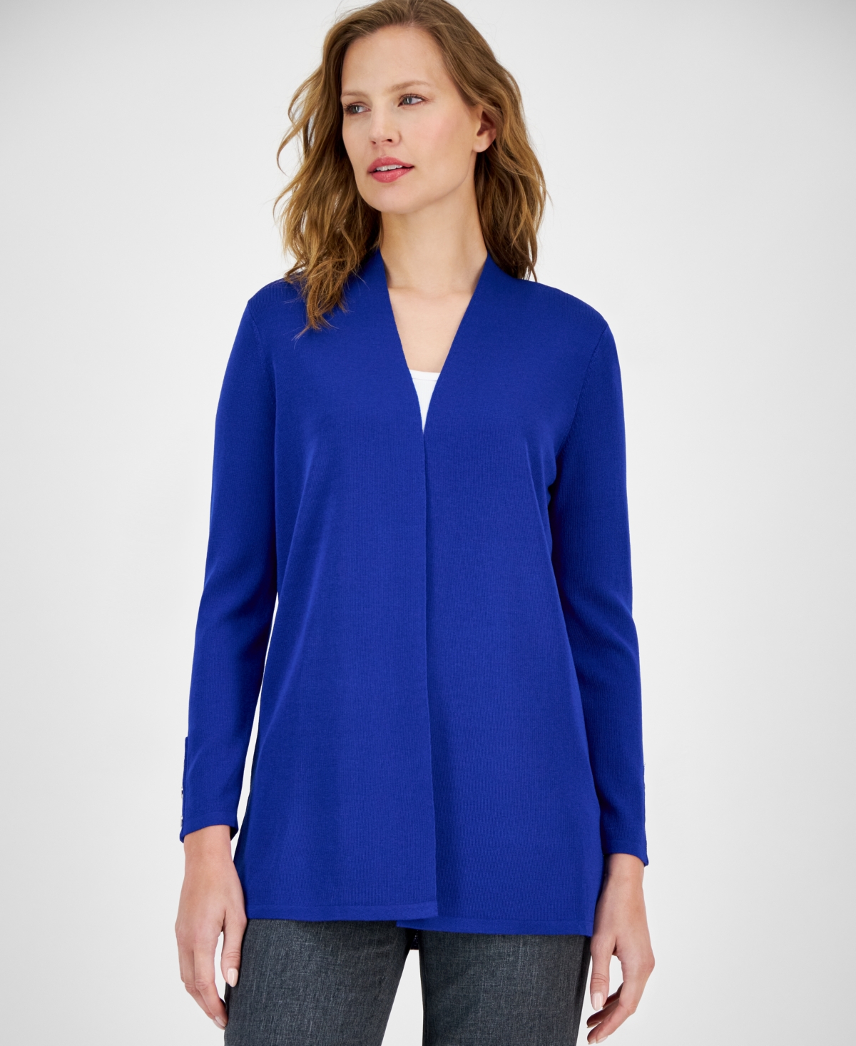 Anne Klein Petite Carmel Open-Front Long-Sleeve Cardigan