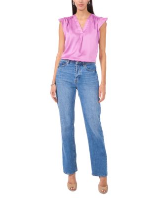 Women's Shadow-Striped Flutter-Sleeve Top