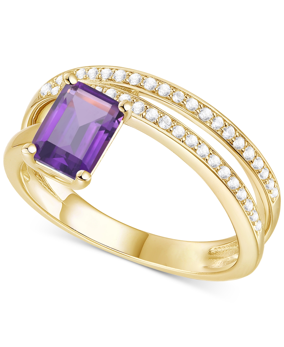Macy's Amethyst (7/8 Ct. T.w.) & Lab Grown White Sapphire Accent Coil Ring In 14k Gold-plated Sterling Silv In Amethyst