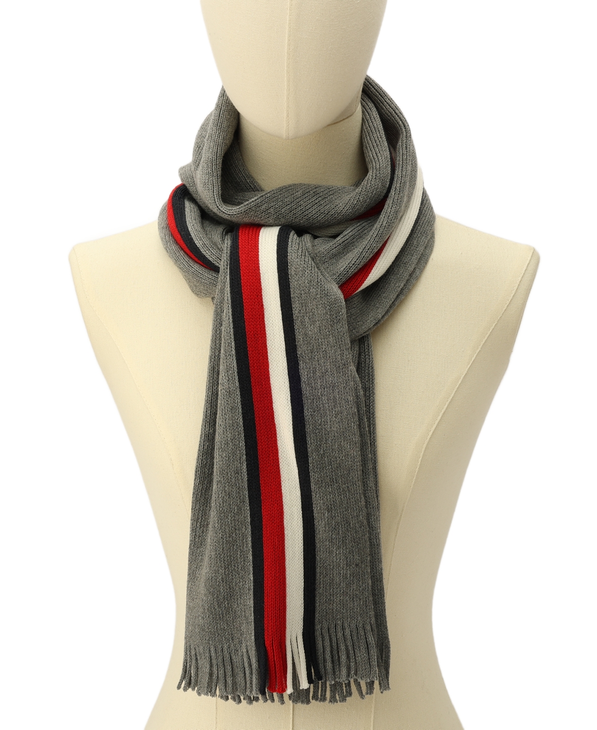 Tommy Hilfiger Men's Global Stripe Raschel Scarf In Medium Grey