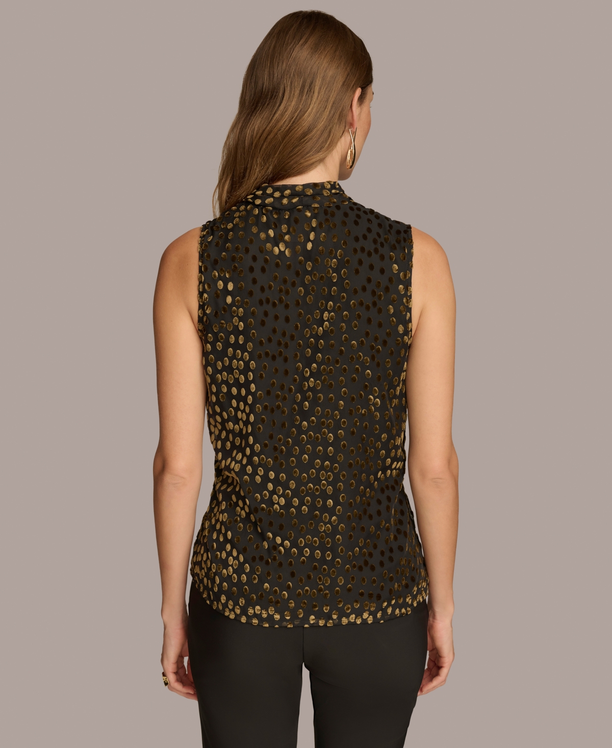 Donna Karan New York Women's Faux Wrap Burnout Velvet Top -Gold Multi