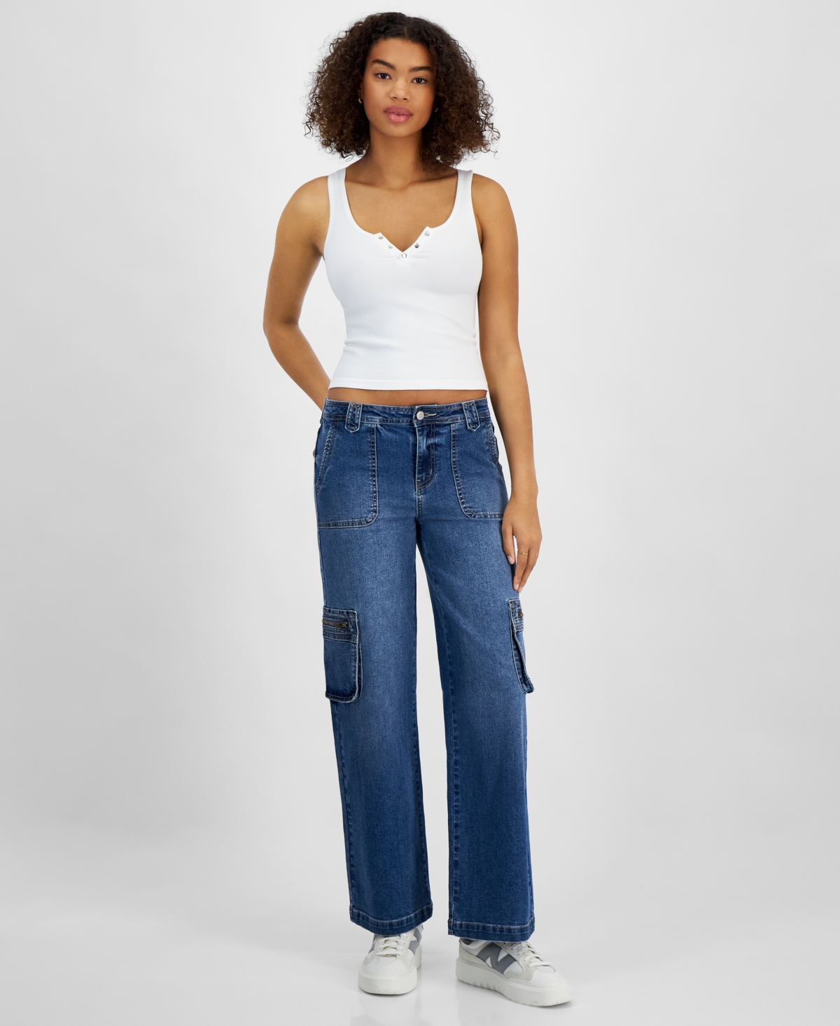 Juniors' Mid-Rise Wide-Leg Cargo Jeans - Dark