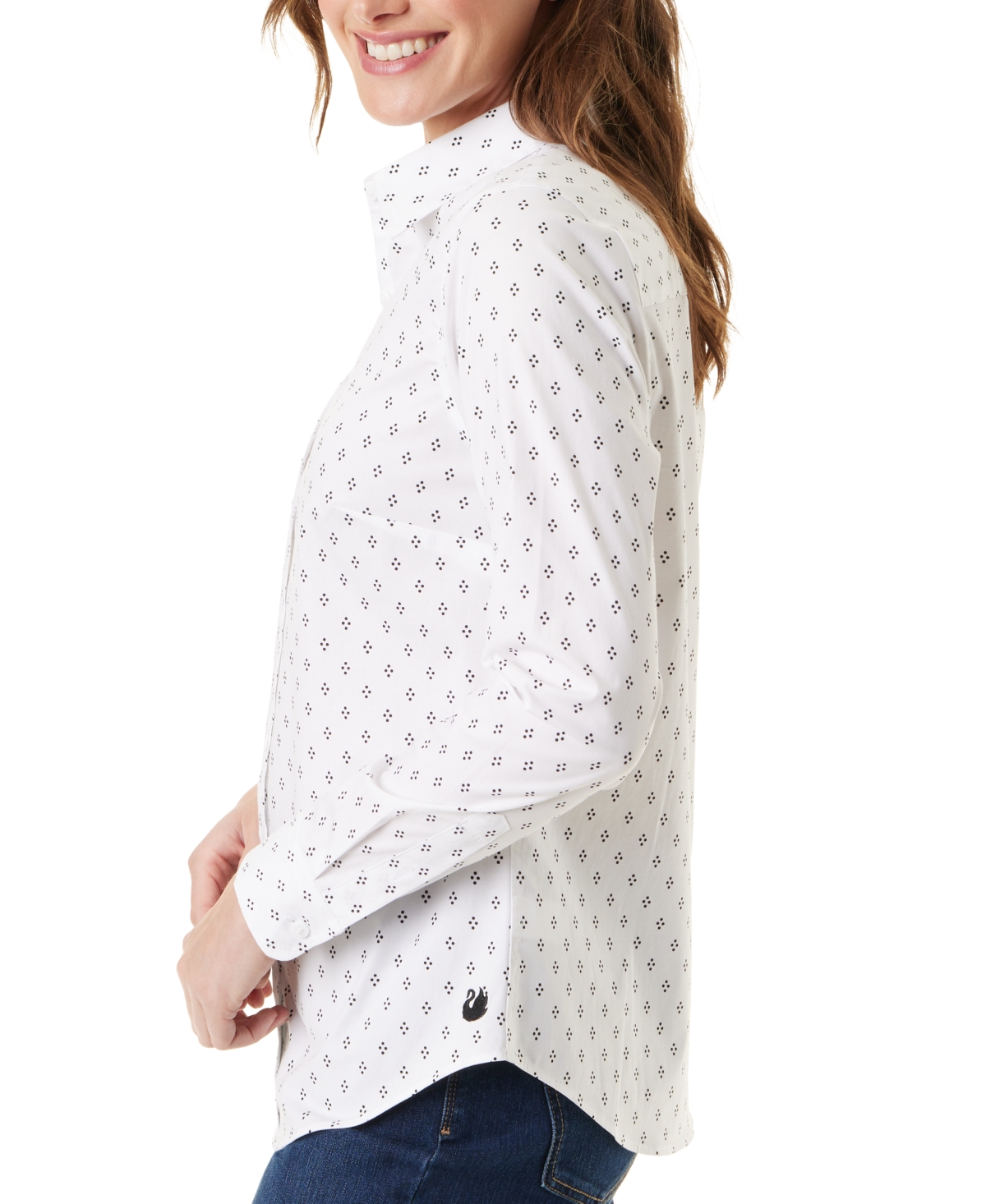 Gloria Vanderbilt Women's Amanda Long-sleeve Fitted Shirt In Vintage White Diamond Dot