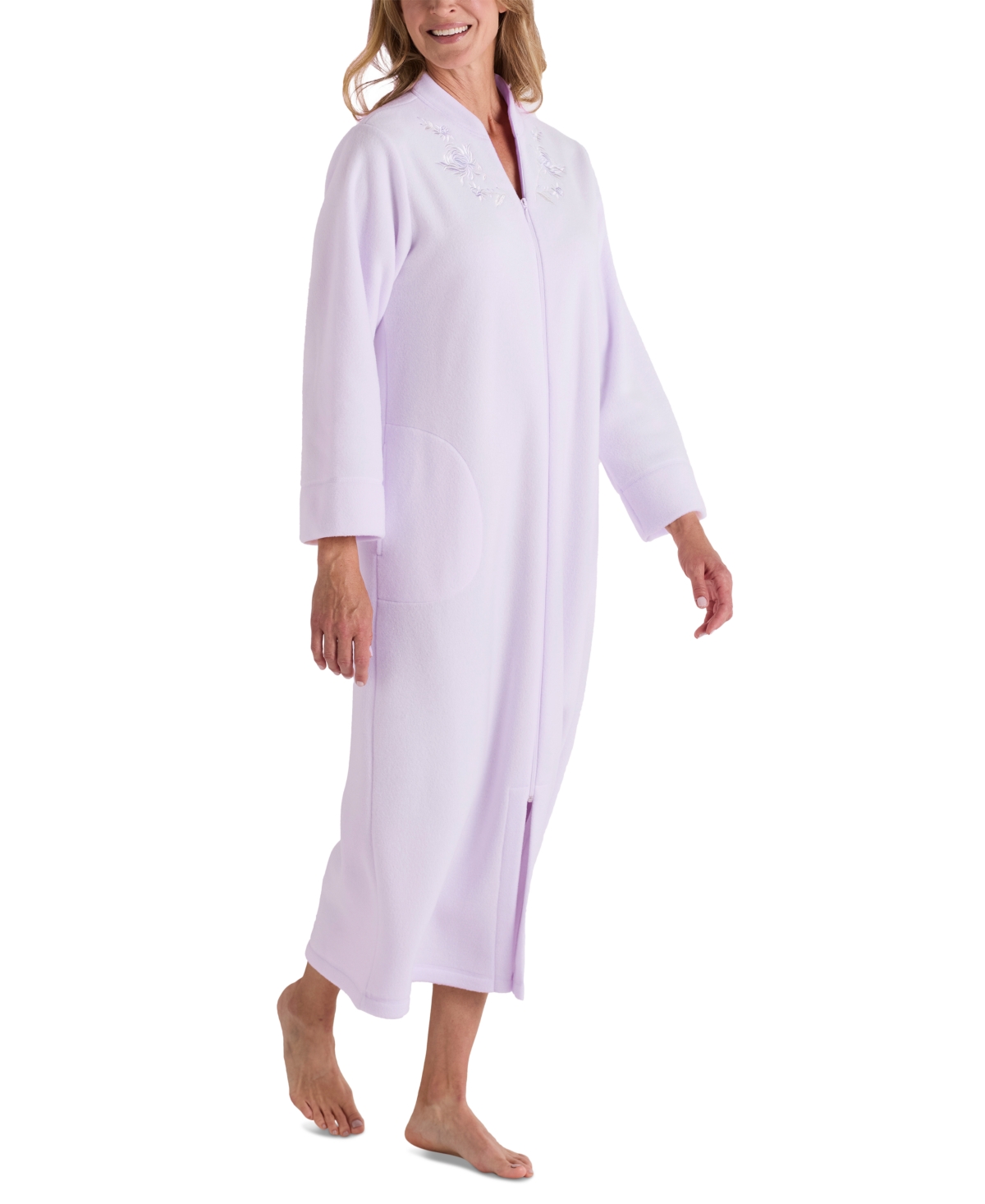 Miss Elaine Plus Size Zip-front Long-sleeve Fleece Robe In Lilac