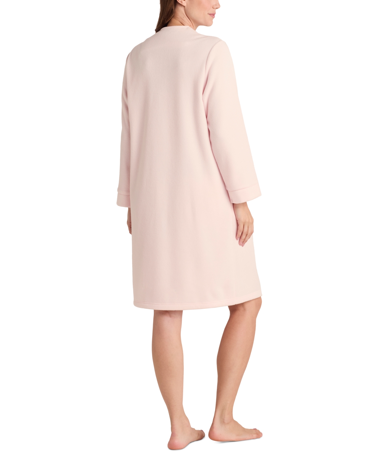 Miss Elaine Plus Size Embroidered Fleece Short Robe In Peach
