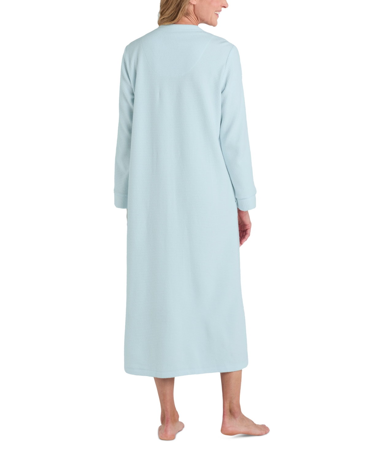 MISS ELAINE WOMEN'S EMBROIDERED WAFFLE-KNIT ROBE 
