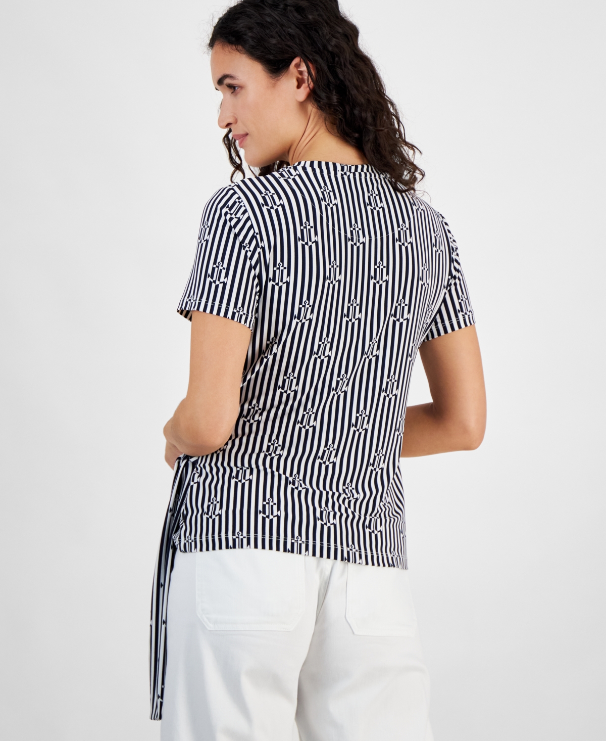 Nautica Jeans Women's Anchor Ahoy Side-Tie Wrap Top -Night Sky