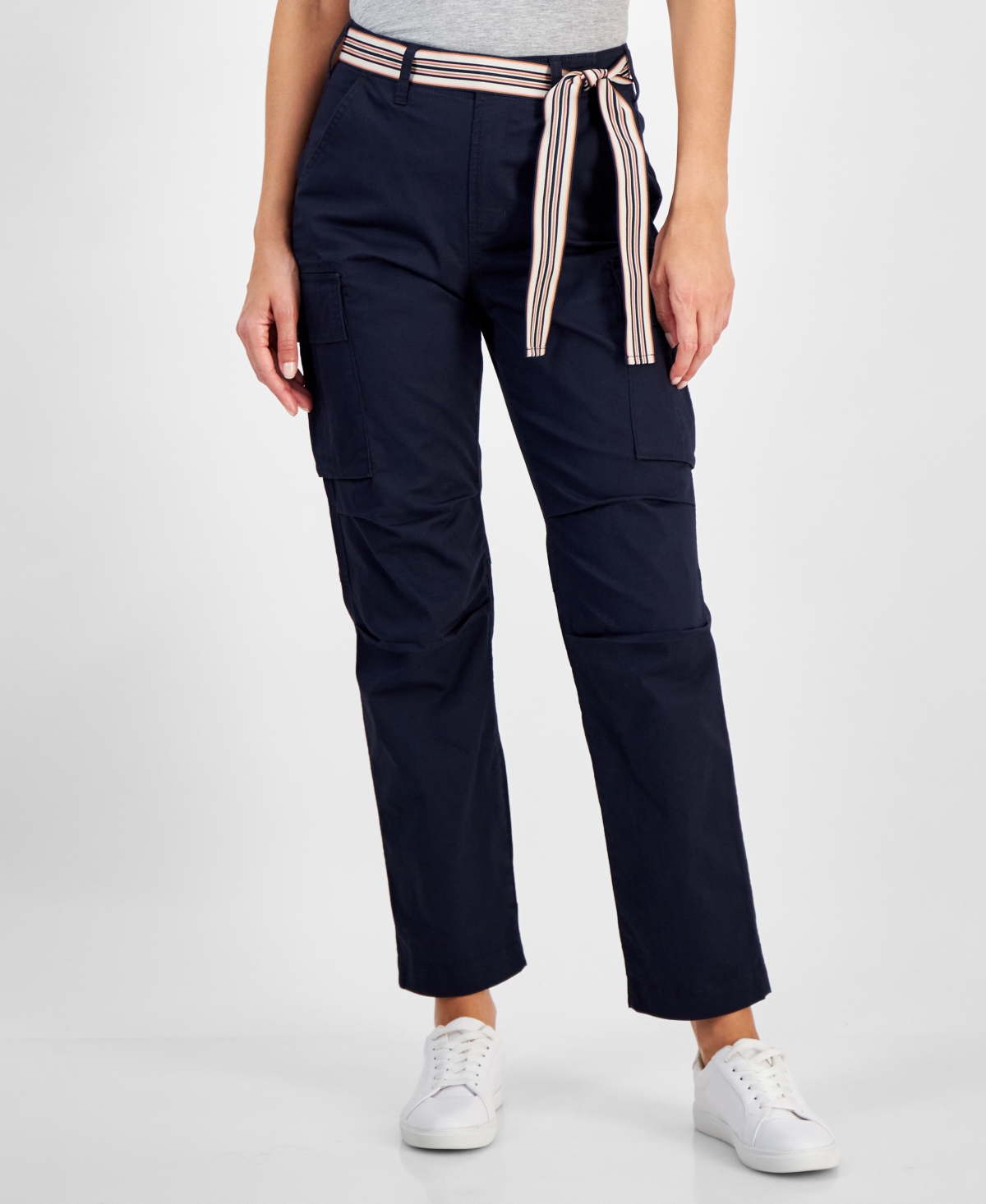 Nautica Jeans Women's High-rise Striped-belt Cargo Pants In Night Sky