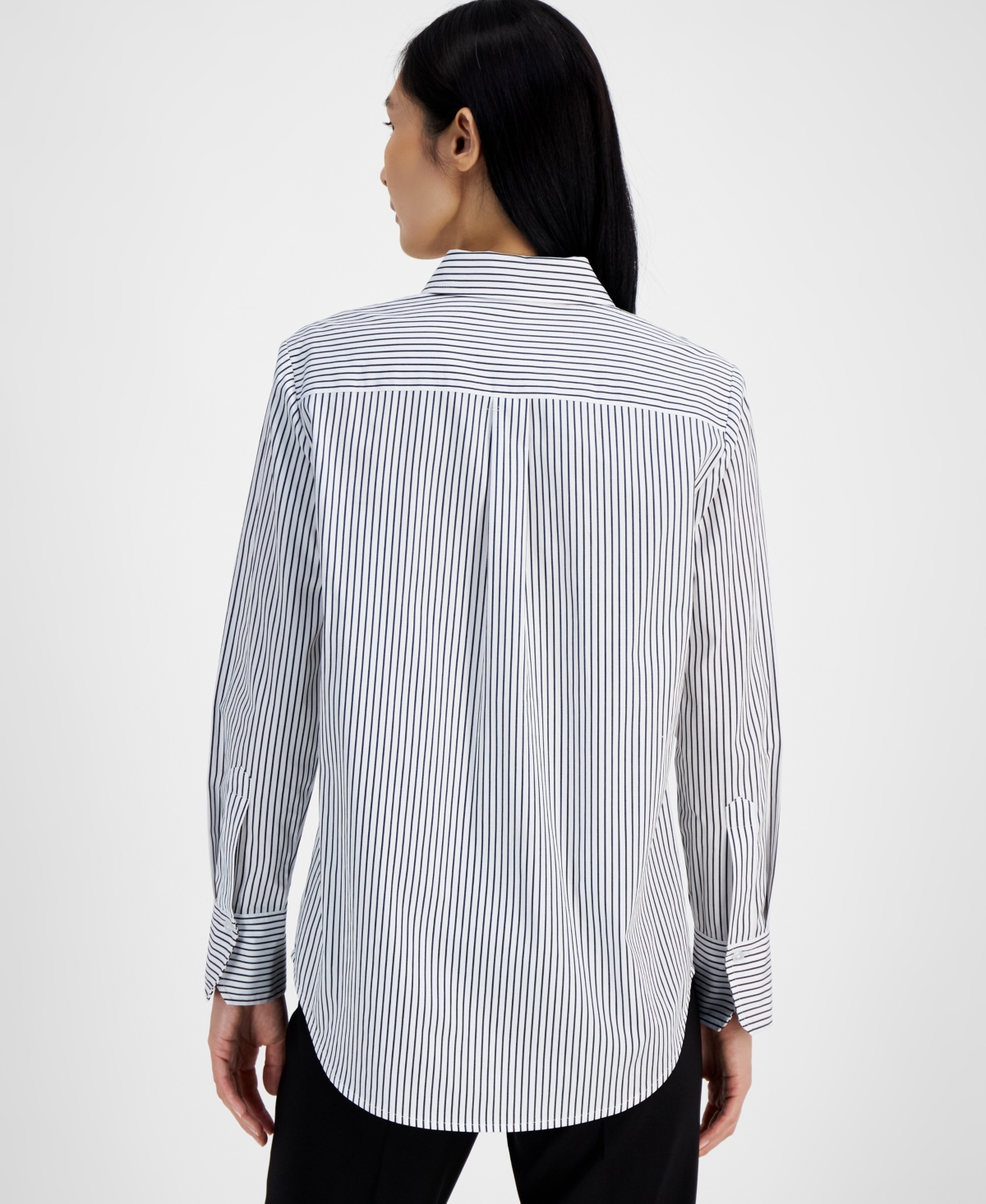 Anne Klein Petite Striped Long-Sleeve Shirt -anne Black