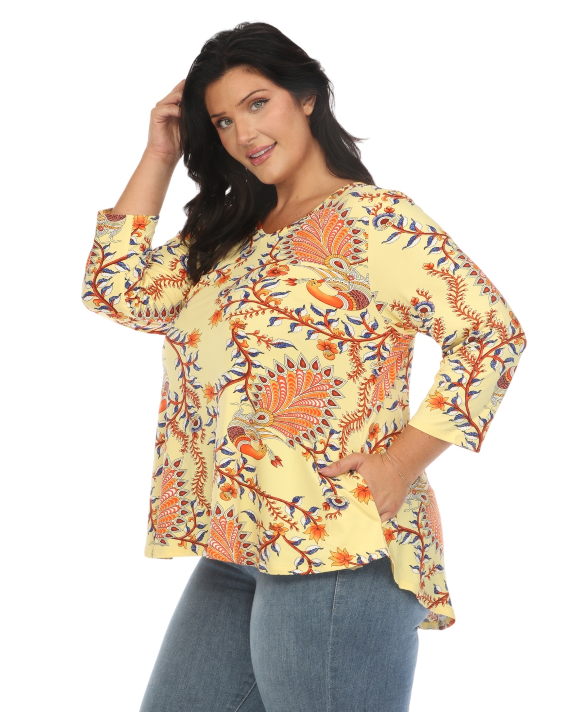 White Mark Plus Size Vibrant Boho Swing Top In Yellow