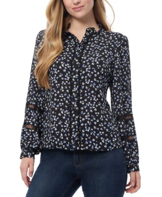 Jones New York - Petite Floral Print Blouson-Sleeve Button-Front Blouse