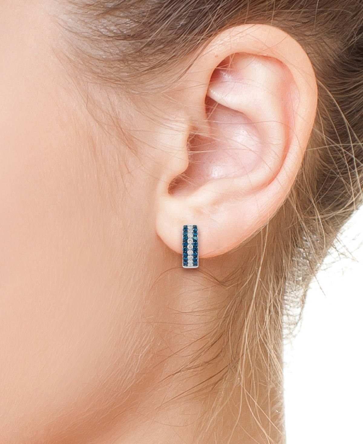 Shop Effy Collection Effy Blue Diamond (5/8 Ct. T.w.) & White Diamond (1/3 Ct. T.w.) Huggie Hoop Earrings In 14k White Go In White Gold