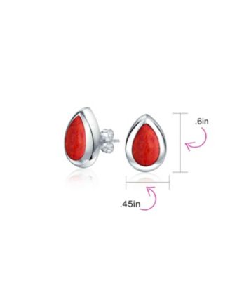 Simple Semi Precious Teardrop Pear Shaped Stone Bezel Set Stud Earrings .925 Sterling Silver