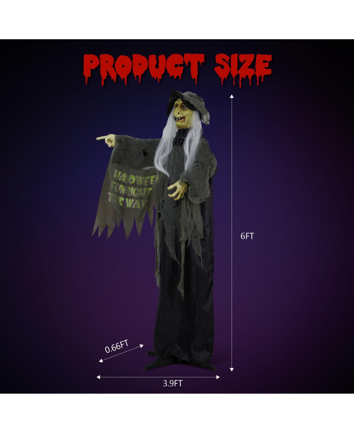 Yescom Animated Halloween Decorations,Scary Witch,6FT Life Size,Motion/Sound Activated Party Outdoor 2024