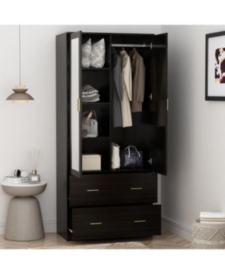 2-Door Armoires and Drawers with Mirror and Storage Shelves