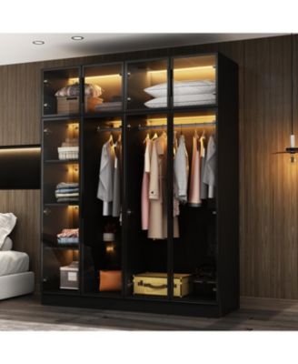 Glass Doors Wardrobe Armoires Aluminum Frame with LED Lights