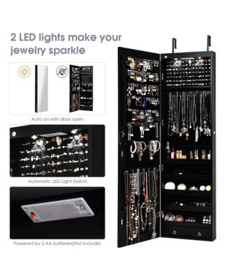 Mirrored Jewelry Cabinet Jewelry Organizer w/2 LED Lights