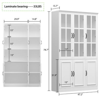 Bookcase Bookshelf with 10 Storage Shelves & 3 Glass Doors,Display Storage Cabinet