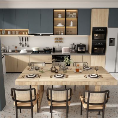 Retangular Wood Grain Wooden Dining Table with Wooden Frame