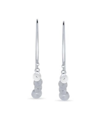 Boho Bali Style Swirling Disc Sequin Geometric Dangle Threader Earrings .925 Sterling Silver