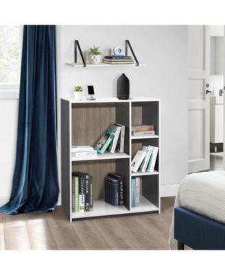 Moreno 5 - Cube Wood Open Shelf Organizer Storage Bookcase, Gray/White