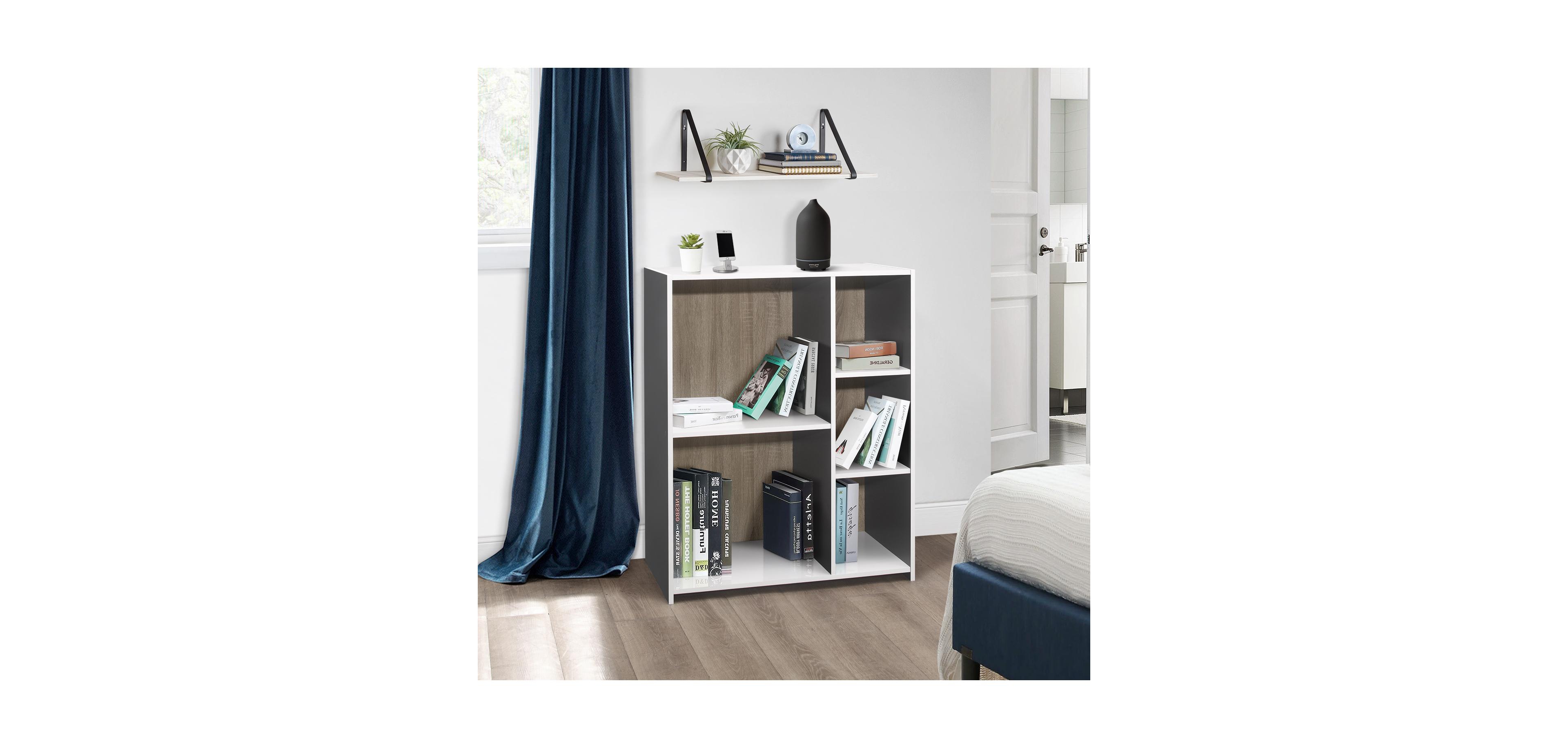Kings Brand Furniture Moreno 5 - Cube Wood Open Shelf Organizer Storage Bookcase, Gray/White