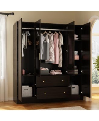 White 4-Door Armoires with Mirror, 2 Hanging Rods, 2-Drawers