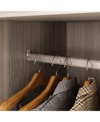 Grey Wood 4-Door Wardrobe Armoires with Hanging Rod and Storage Shelves