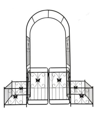 Metal Garden Arch with Gate – 79.5'' Wide x 86.6'' High, Black Climbing Plants Support, Rose Arch for Outdoor Use