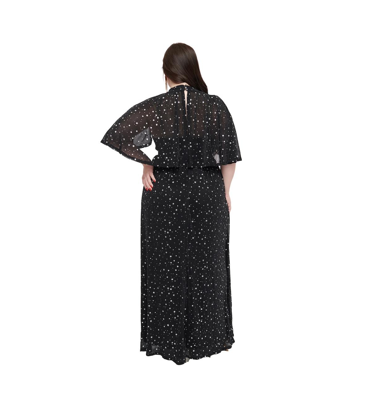 Smak Parlour Plus Size Pleated Cape Maxi Dress -gold stars