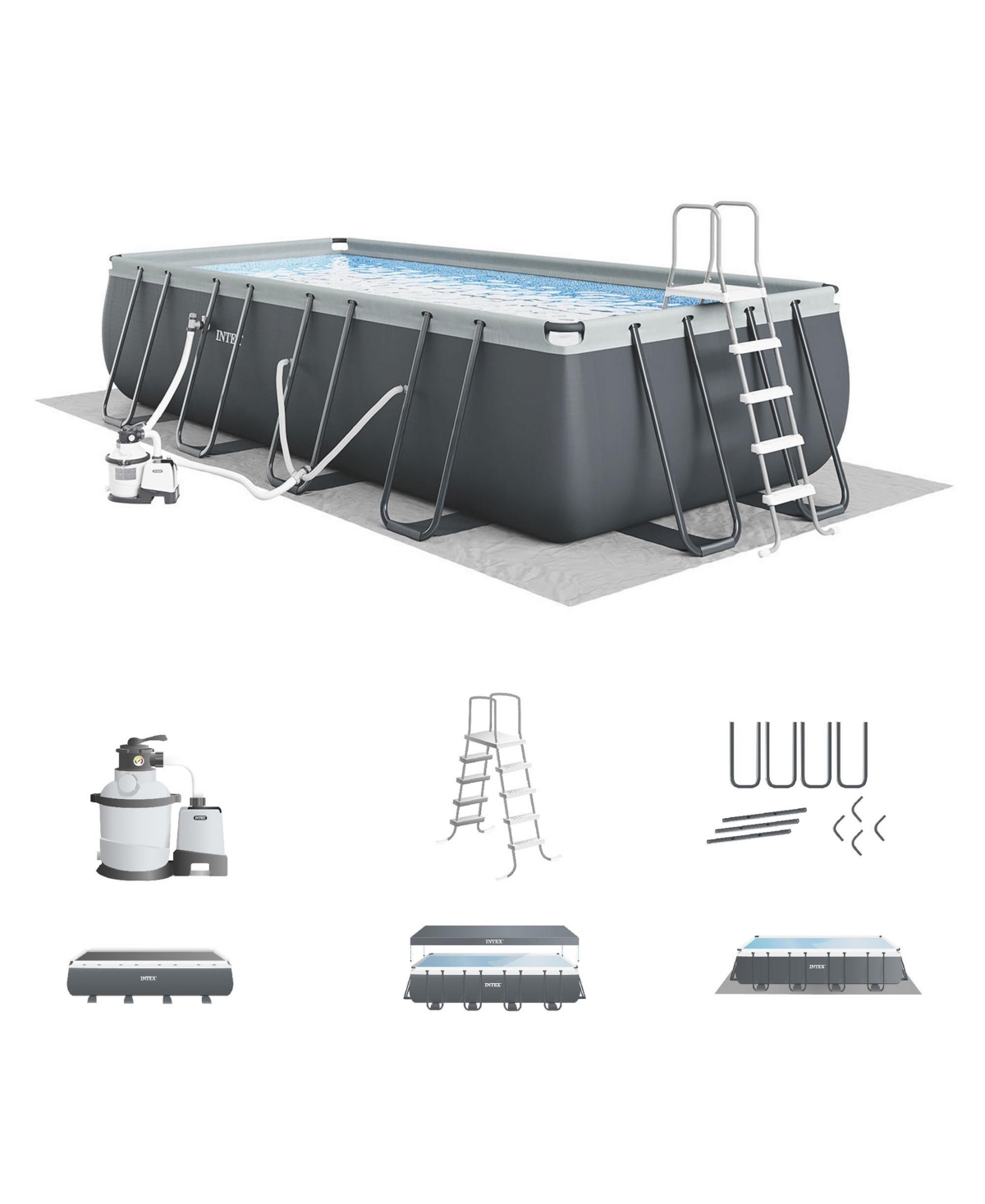 26363EH 24' x 12' x 52&#x22; Rectangular Ultra Xtr Frame Swimming Pool w/ Pump - Gray