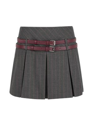 Women's Double Belted Pleated Mini Skirt